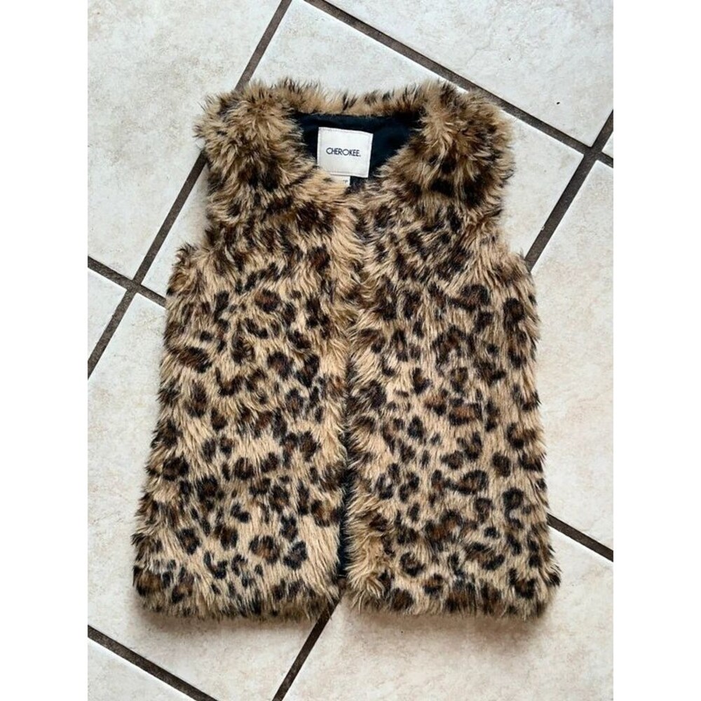 Girls Cherokee Fuzzy Leopard Print Vest Size XS